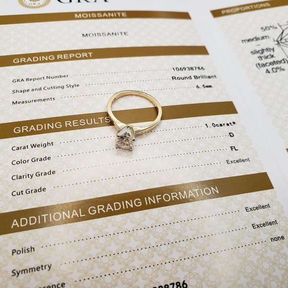 14K Solid  Yellow Gold 1 Carat Round Moissanite Solitaire Engagement Ring D-FL - Picture 4 of 6